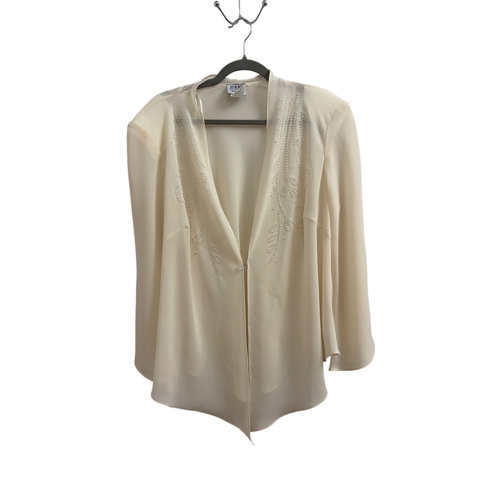 Jacket Beaded Elegant R&M Richards Women 20W Cream Sheer Chiffon Bell Sleeve